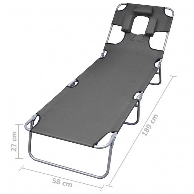 Foldable Sunlounger With Head Cushion Adjustable Backrest Grey Image 7