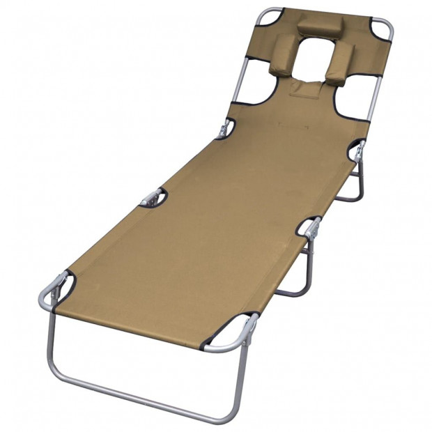 Foldable Sunlounger With Head Cushion Adjustable Backrest Taupe