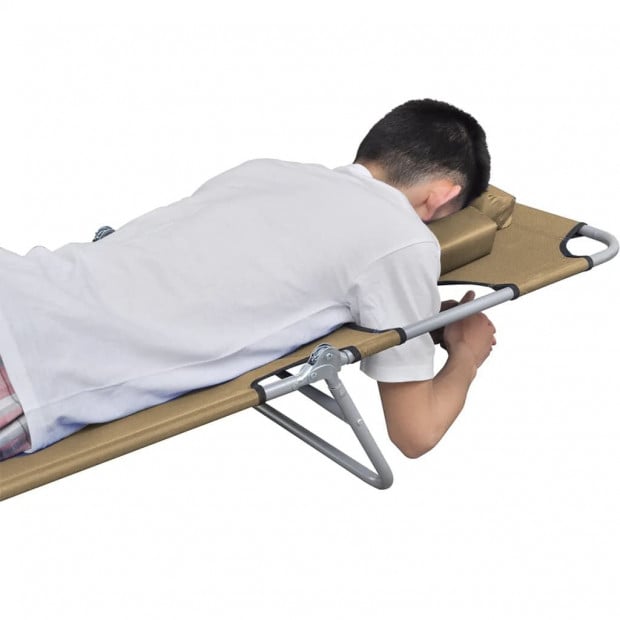 Foldable Sunlounger With Head Cushion Adjustable Backrest Taupe Image 2