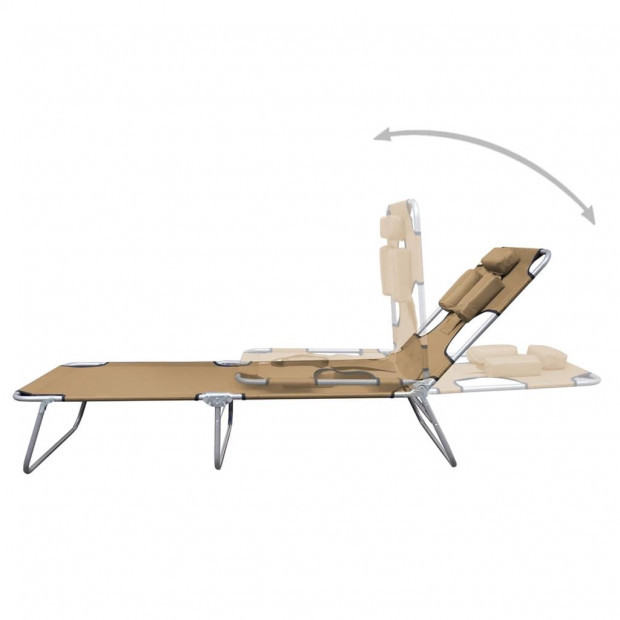 Foldable Sunlounger With Head Cushion Adjustable Backrest Taupe Image 3