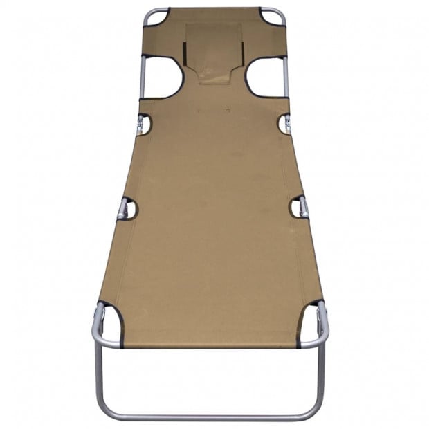 Foldable Sunlounger With Head Cushion Adjustable Backrest Taupe Image 4