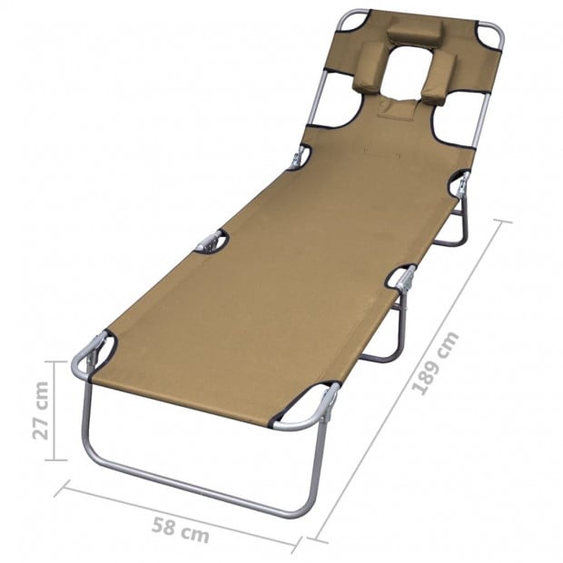 Foldable Sunlounger With Head Cushion Adjustable Backrest Taupe Image 7