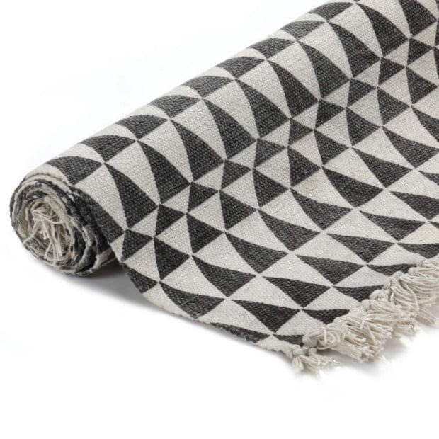 Kilim Rug Cotton 160x230 Cm With Pattern Black/white Image 2