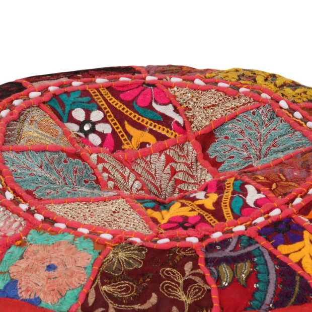 Patchwork Pouffe Round Cotton Handmade 40x20 Cm Red Image 2
