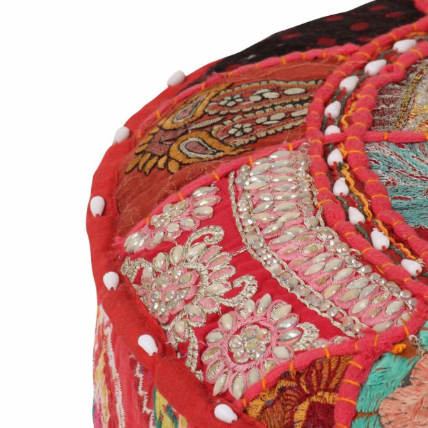 Patchwork Pouffe Round Cotton Handmade 40x20 Cm Red Image 3