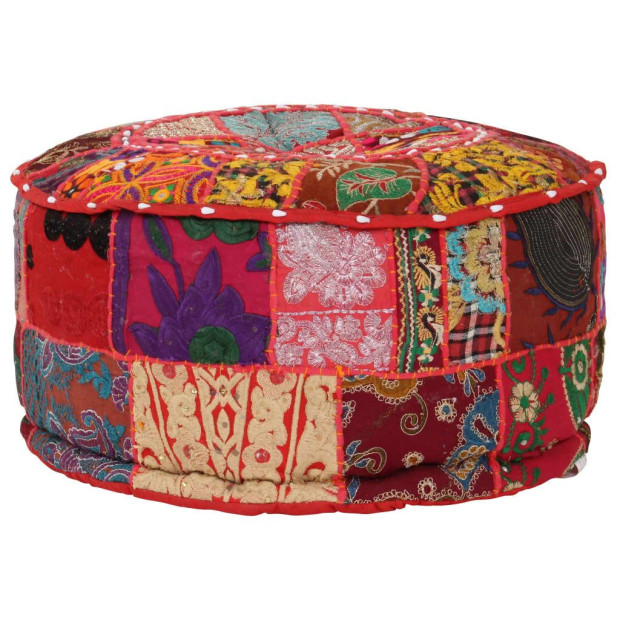 Patchwork Pouffe Round Cotton Handmade 40x20 Cm Red Image 4