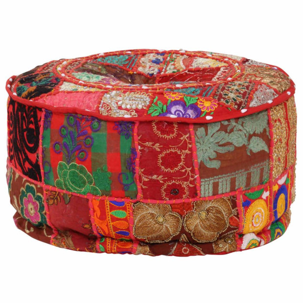 Patchwork Pouffe Round Cotton Handmade 40x20 Cm Red Image 5