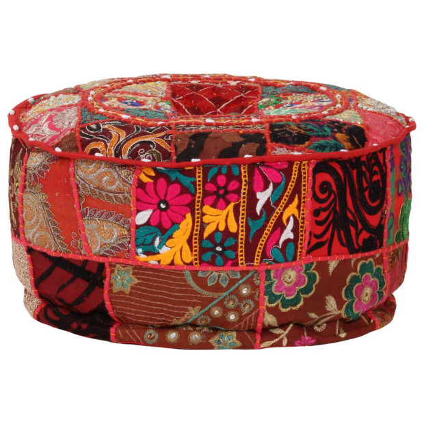 Patchwork Pouffe Round Cotton Handmade 40x20 Cm Red Image 6
