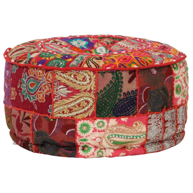 Patchwork Pouffe Round Cotton Handmade 40x20 Cm Red Image 7