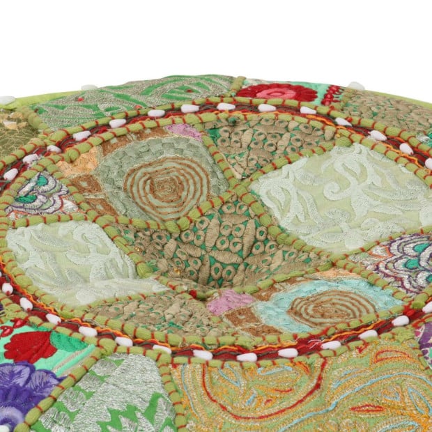 Patchwork Pouffe Round Cotton Handmade 40x20 Cm Green Image 2