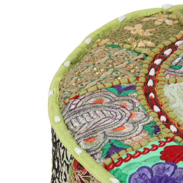 Patchwork Pouffe Round Cotton Handmade 40x20 Cm Green Image 3