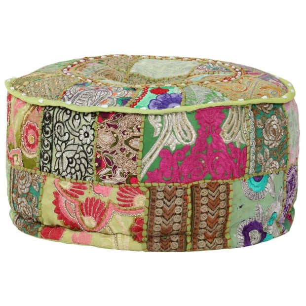 Patchwork Pouffe Round Cotton Handmade 40x20 Cm Green Image 5