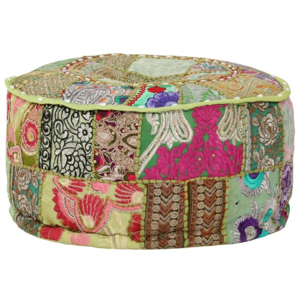 Patchwork Pouffe Round Cotton Handmade 40x20 Cm Green Image 6
