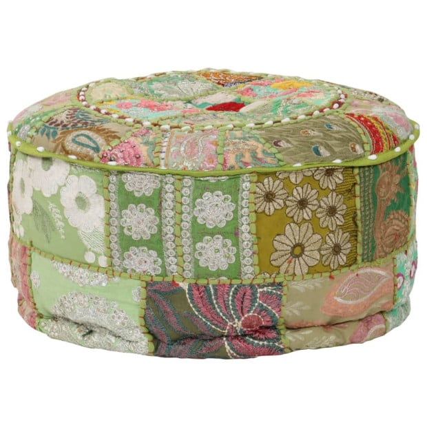 Patchwork Pouffe Round Cotton Handmade 40x20 Cm Green Image 7