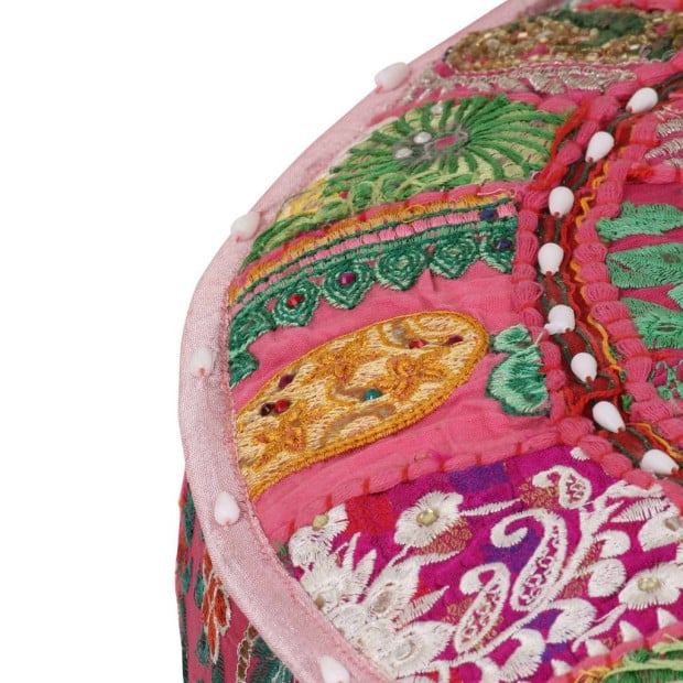 Patchwork Pouffe Round Cotton Handmade 40x20 Cm Pink Image 3
