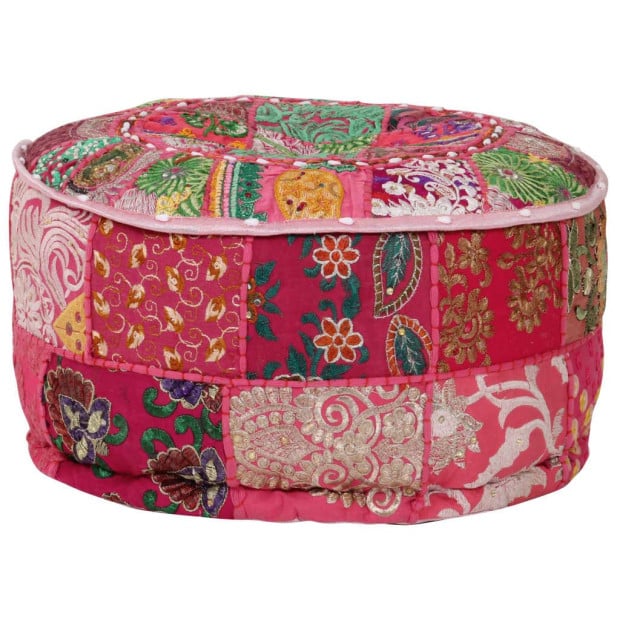 Patchwork Pouffe Round Cotton Handmade 40x20 Cm Pink Image 4