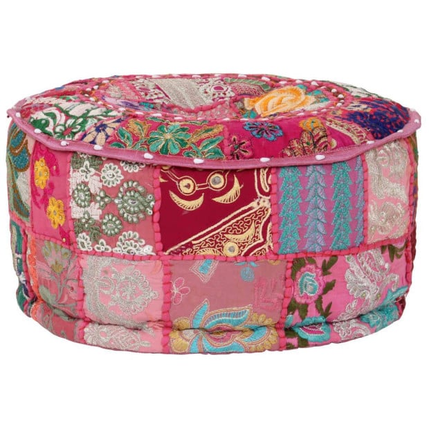 Patchwork Pouffe Round Cotton Handmade 40x20 Cm Pink Image 5