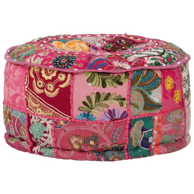 Patchwork Pouffe Round Cotton Handmade 40x20 Cm Pink Image 6