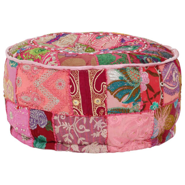 Patchwork Pouffe Round Cotton Handmade 40x20 Cm Pink Image 7