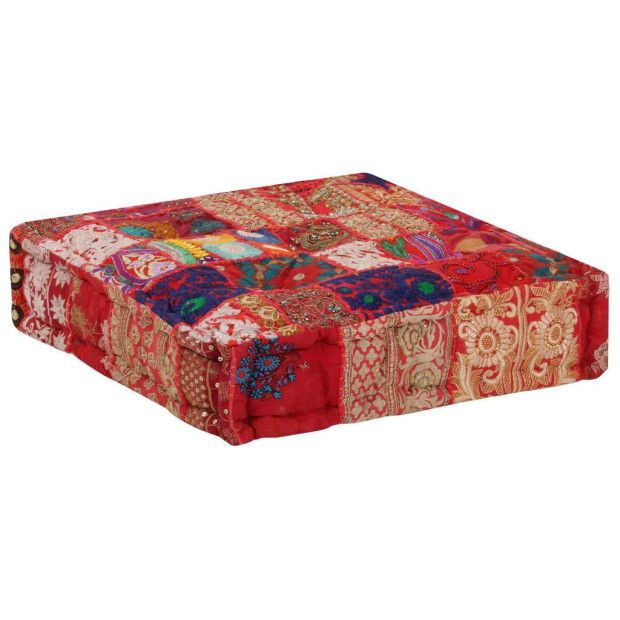 Patchwork Pouffe Square Cotton Handmade 50x50x12 Cm Red Image 4