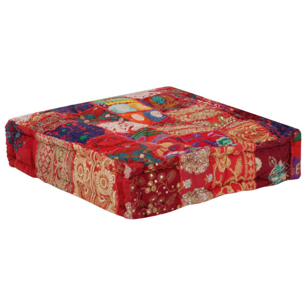 Patchwork Pouffe Square Cotton Handmade 50x50x12 Cm Red Image 5