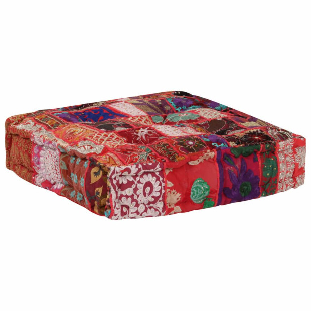 Patchwork Pouffe Square Cotton Handmade 50x50x12 Cm Red Image 6
