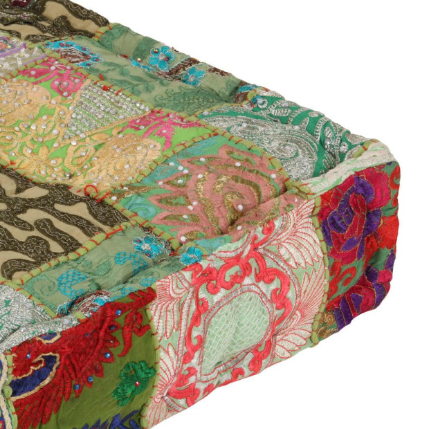 Patchwork Pouffe Square Cotton Handmade 50x50x12 Cm Green Image 2