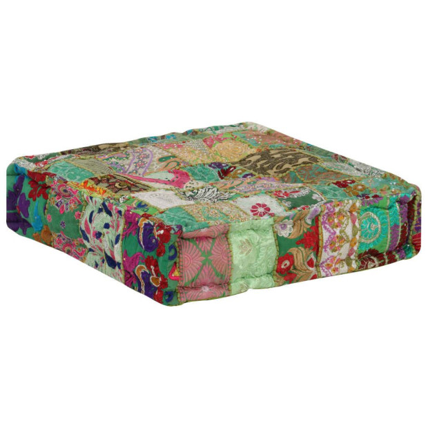 Patchwork Pouffe Square Cotton Handmade 50x50x12 Cm Green Image 3