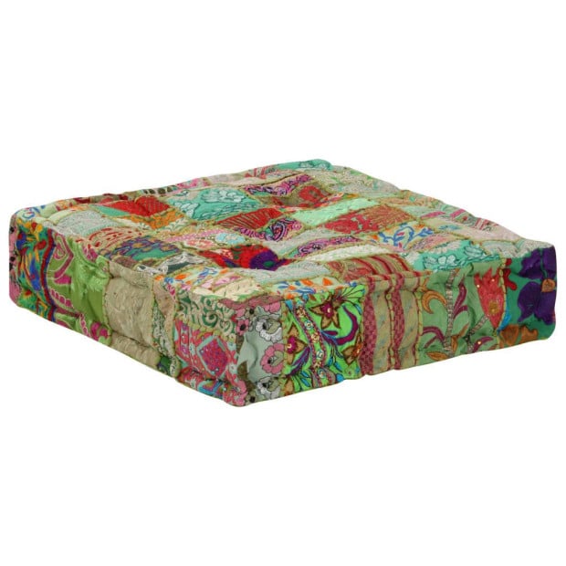 Patchwork Pouffe Square Cotton Handmade 50x50x12 Cm Green Image 6
