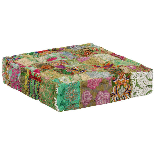 Patchwork Pouffe Square Cotton Handmade 50x50x12 Cm Green Image 7