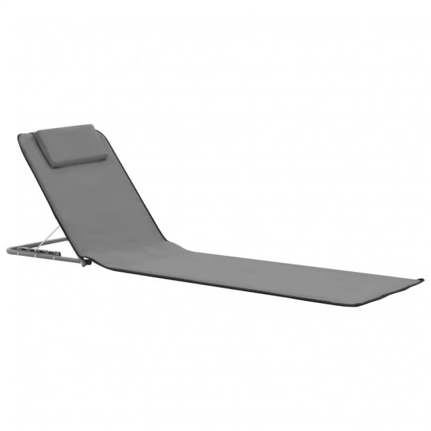 Folding Beach Mats 2 Pcs Steel And Fabric Grey Image 2