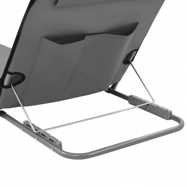 Folding Beach Mats 2 Pcs Steel And Fabric Grey Image 5