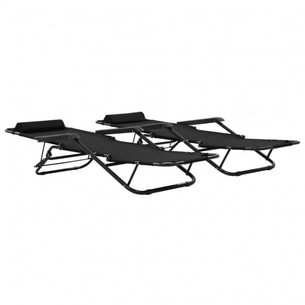 Folding Sun Loungers 2 Pcs With Footrests Steel Black Image 2
