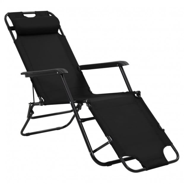 Folding Sun Loungers 2 Pcs With Footrests Steel Black Image 3
