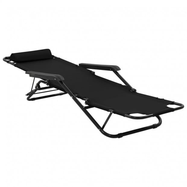 Folding Sun Loungers 2 Pcs With Footrests Steel Black Image 7