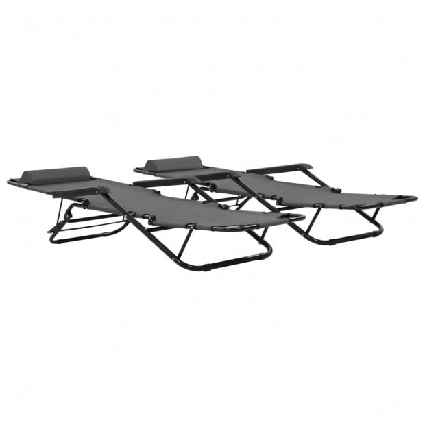 Folding Sun Loungers 2 Pcs With Footrests Steel Grey Image 2