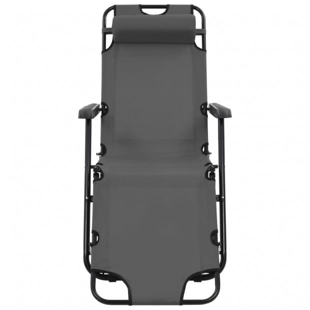 Folding Sun Loungers 2 Pcs With Footrests Steel Grey Image 3