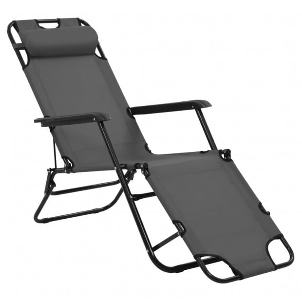 Folding Sun Loungers 2 Pcs With Footrests Steel Grey Image 4