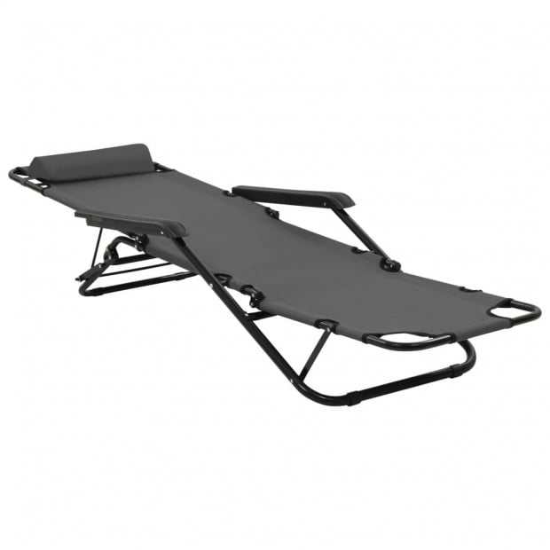 Folding Sun Loungers 2 Pcs With Footrests Steel Grey Image 7