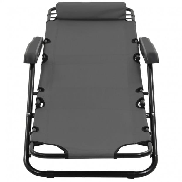 Folding Sun Loungers 2 Pcs With Footrests Steel Grey Image 9