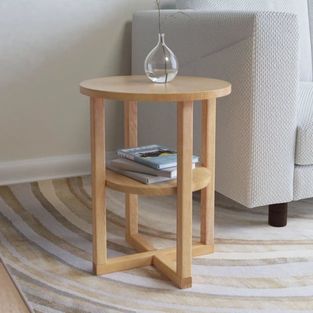 Side Table Round 40 x 50cm Solid Oak Wood Image 2