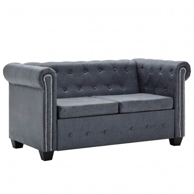 2-seater Chesterfield Sofa Artificial Suede Leather Grey