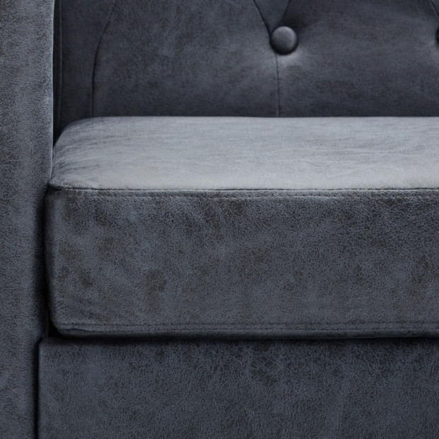 2-seater Chesterfield Sofa Artificial Suede Leather Grey Image 3