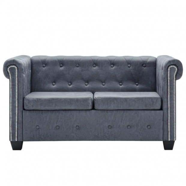 2-seater Chesterfield Sofa Artificial Suede Leather Grey Image 4