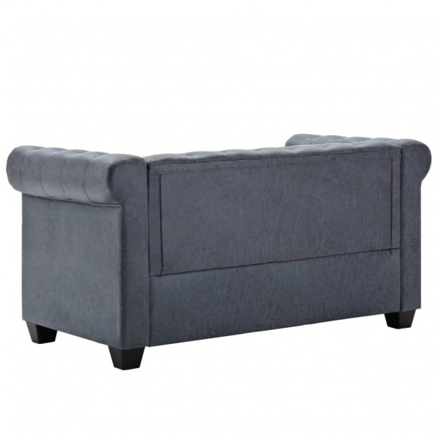 2-seater Chesterfield Sofa Artificial Suede Leather Grey Image 5