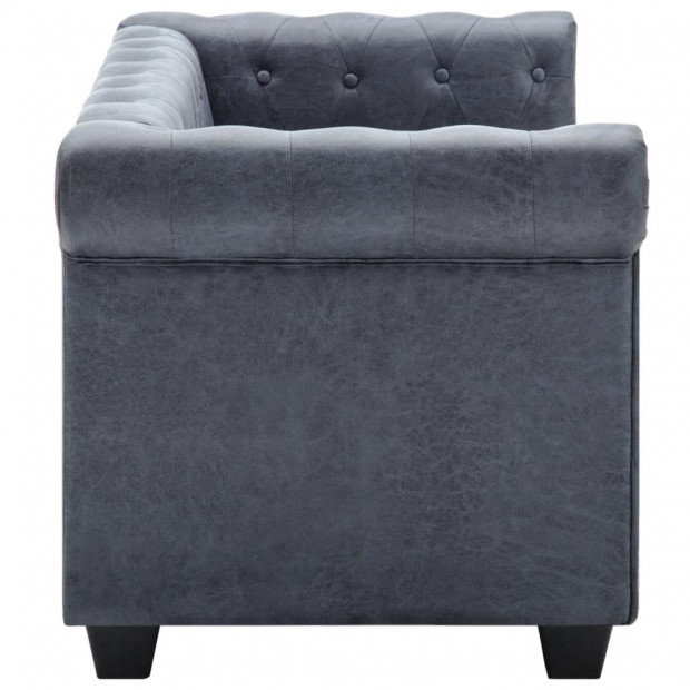 2-seater Chesterfield Sofa Artificial Suede Leather Grey Image 6
