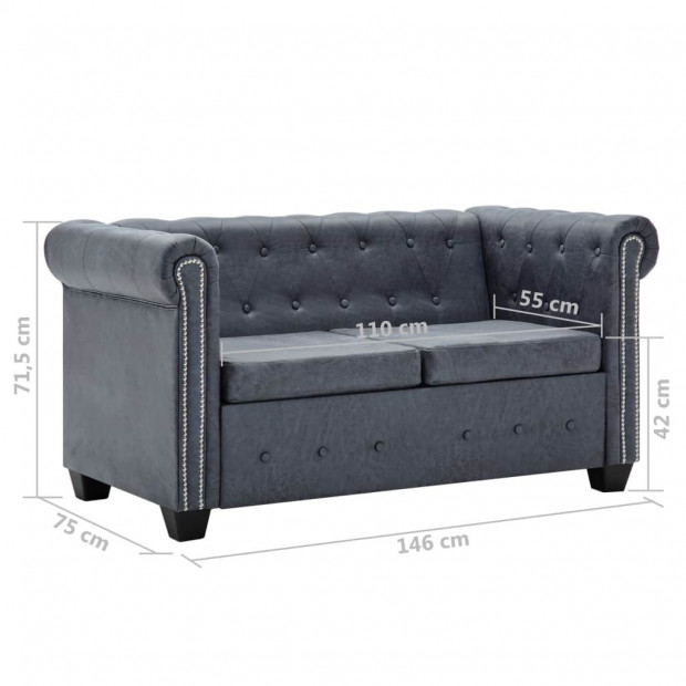 2-seater Chesterfield Sofa Artificial Suede Leather Grey Image 8