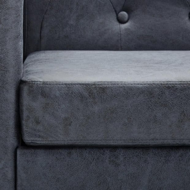 3-seater Chesterfield Sofa Artificial Suede Leather Grey Image 3