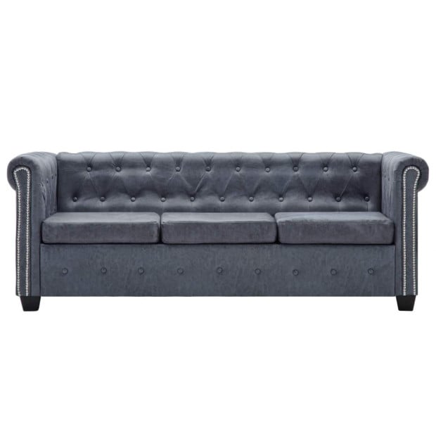 3-seater Chesterfield Sofa Artificial Suede Leather Grey Image 4