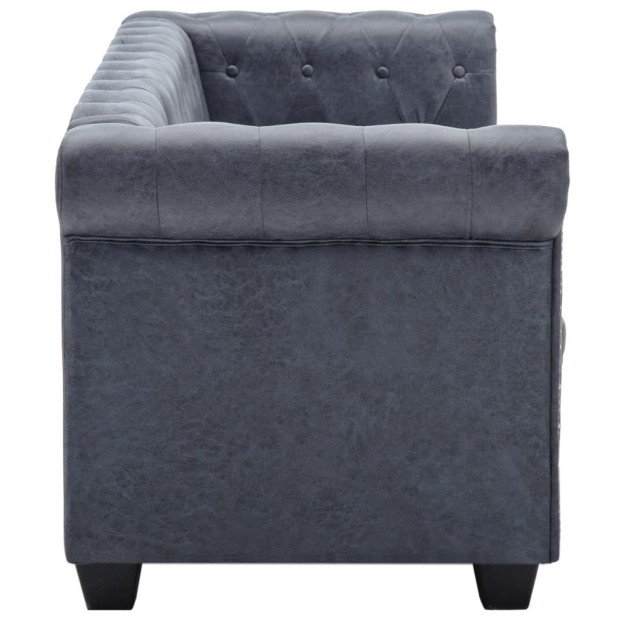 3-seater Chesterfield Sofa Artificial Suede Leather Grey Image 5